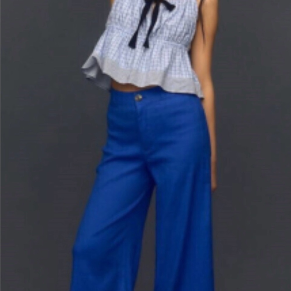 Maeve Royal Blue Linen Ettie Wide-Leg Pants